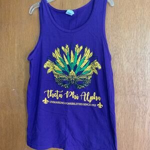 Theta Phi Alpha Purple Mardi Gras Tank Top Size Small EUC Sorority Shirt
